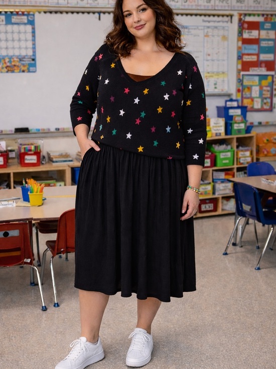 torrid Dresses & Skirts - torrid Black Midi Dress with Multicolor Star Print